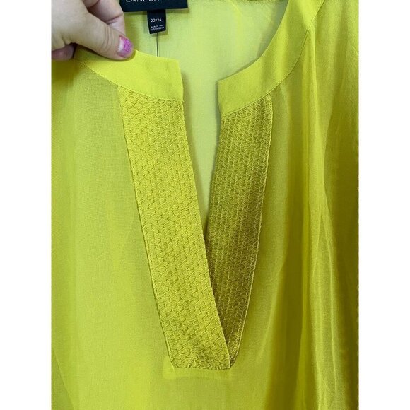 Lane Bryant Top Women 22 Yellow Pullover Sheer Crochet Peasant Boho Western 80s - Picture 5 of 14